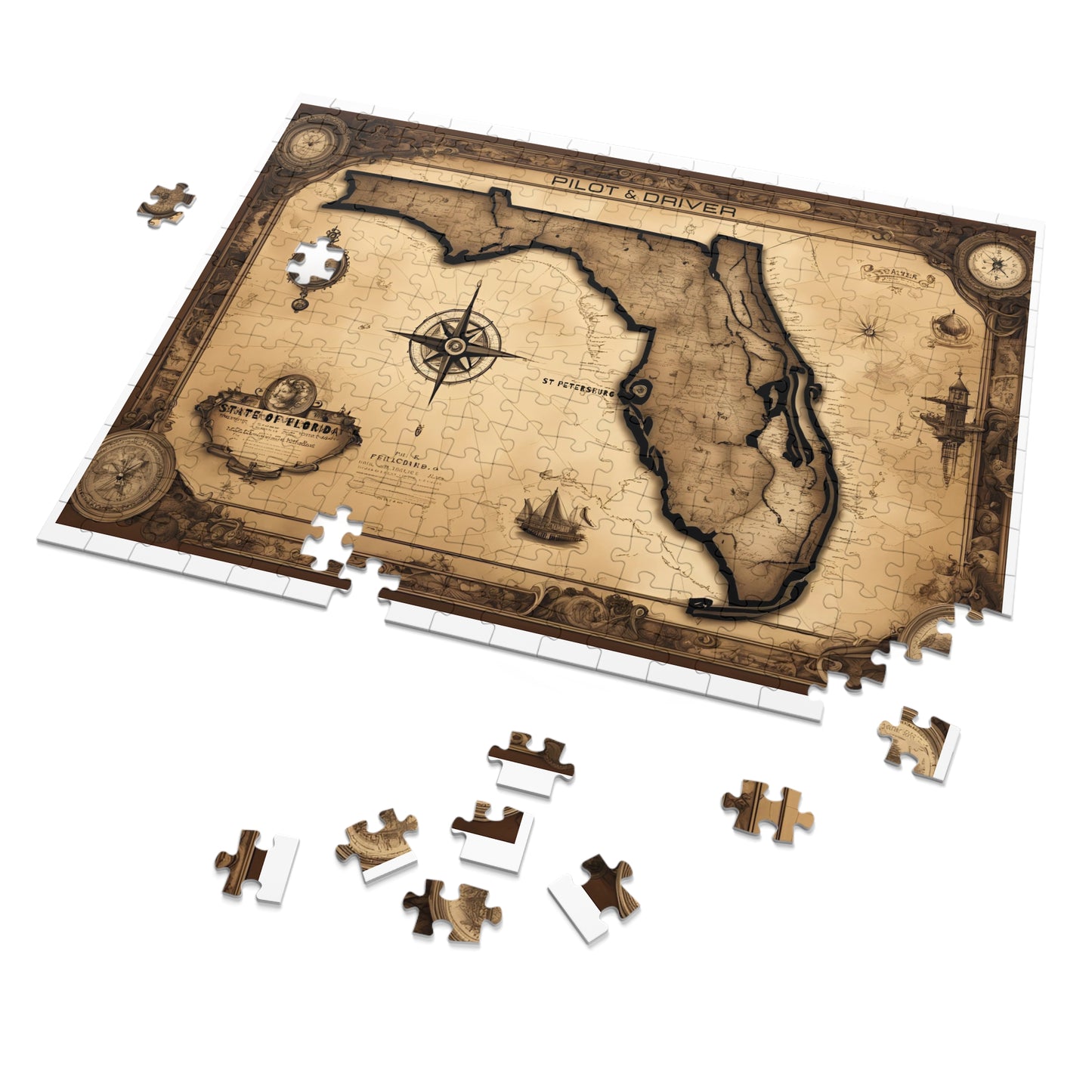 Vintage Florida Map 01 | Jigsaw Puzzle with Tin