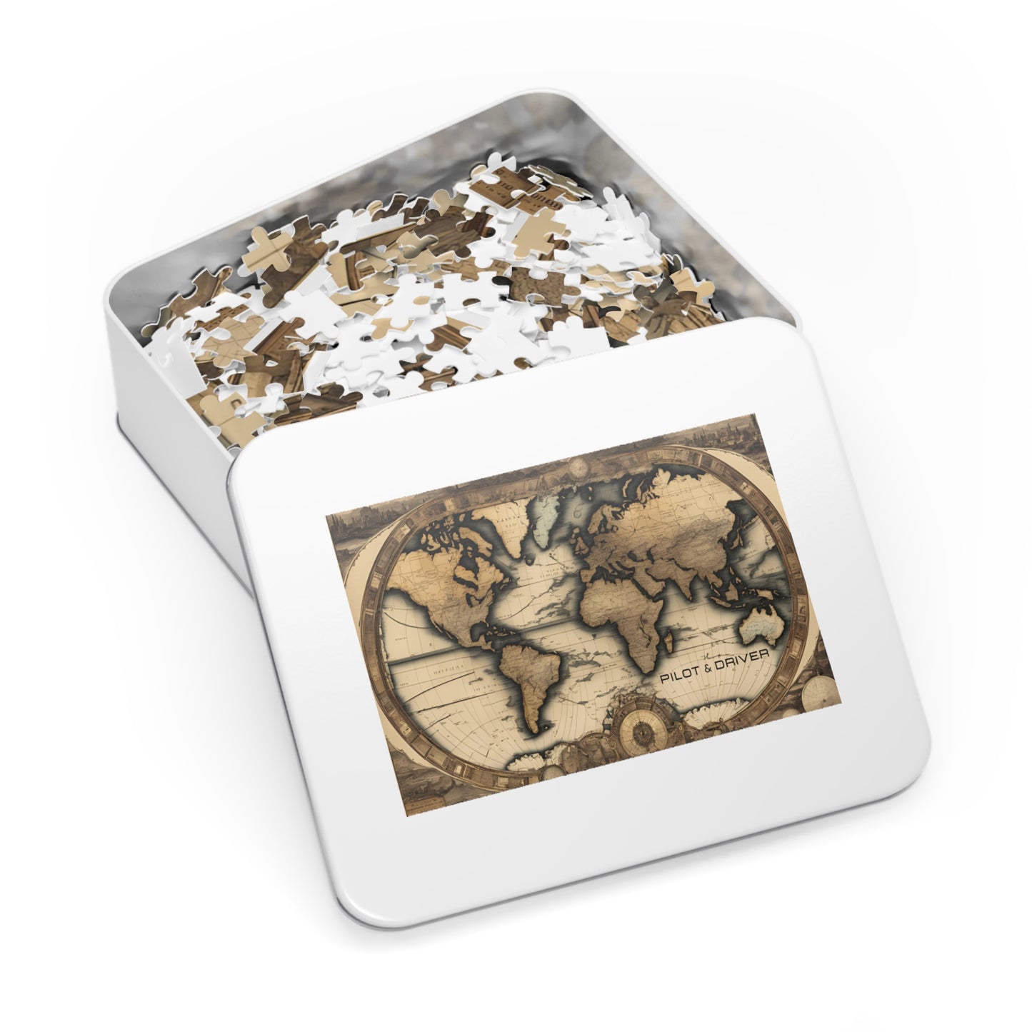 Vintage World Map 01 | Jigsaw Puzzle with Tin