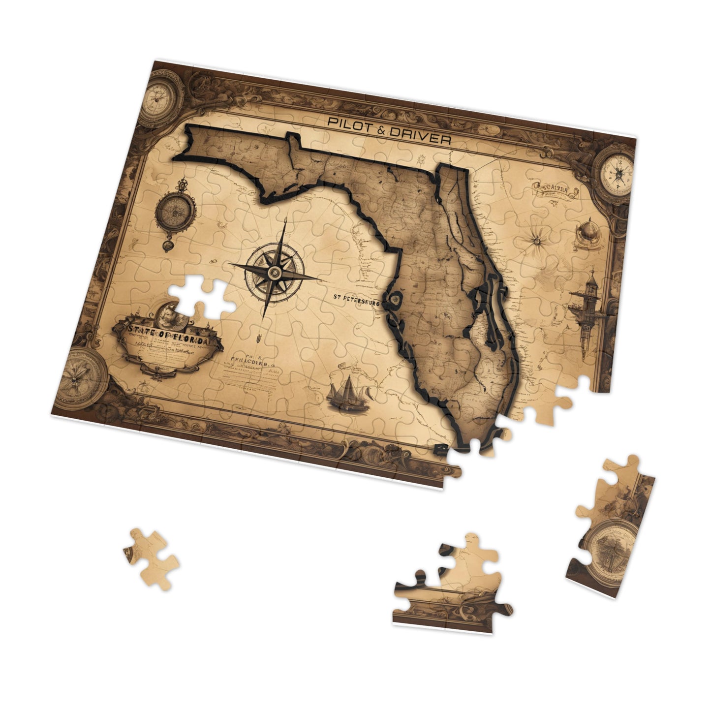 Vintage Florida Map 01 | Jigsaw Puzzle with Tin