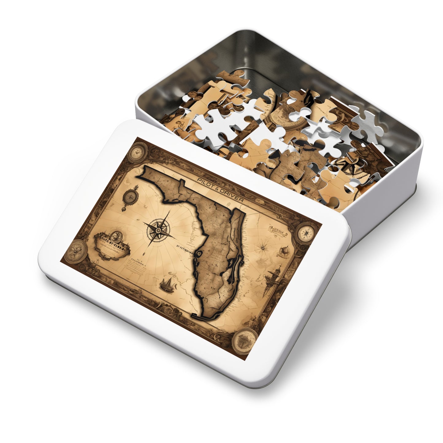 Vintage Florida Map 01 | Jigsaw Puzzle with Tin