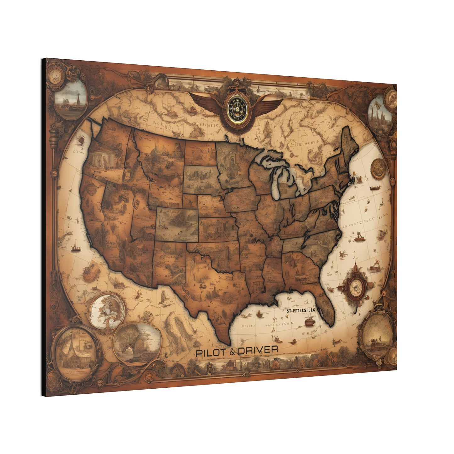 Pilot & Driver™ Vintage Maps Collection | Stretched Canvas Prints | USA 01