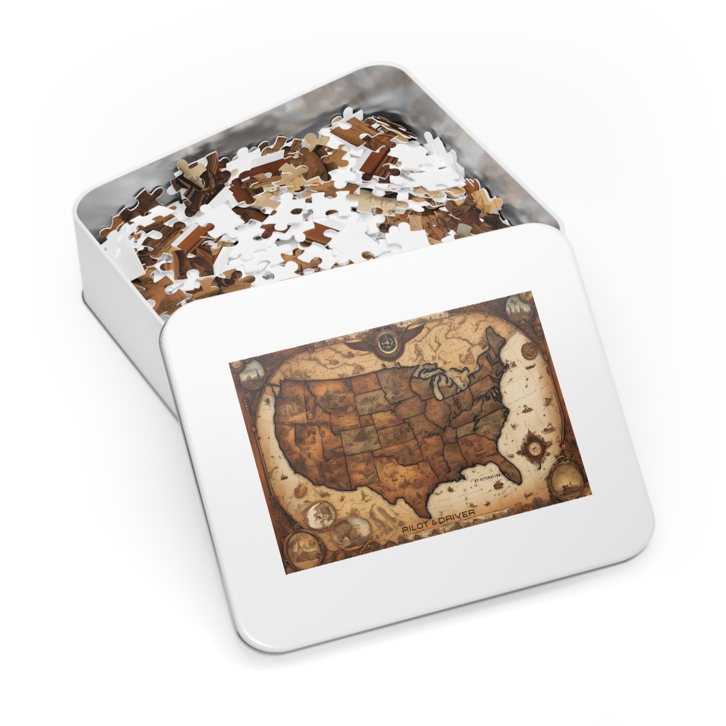 Vintage USA Map 01 | Jigsaw Puzzle with Tin