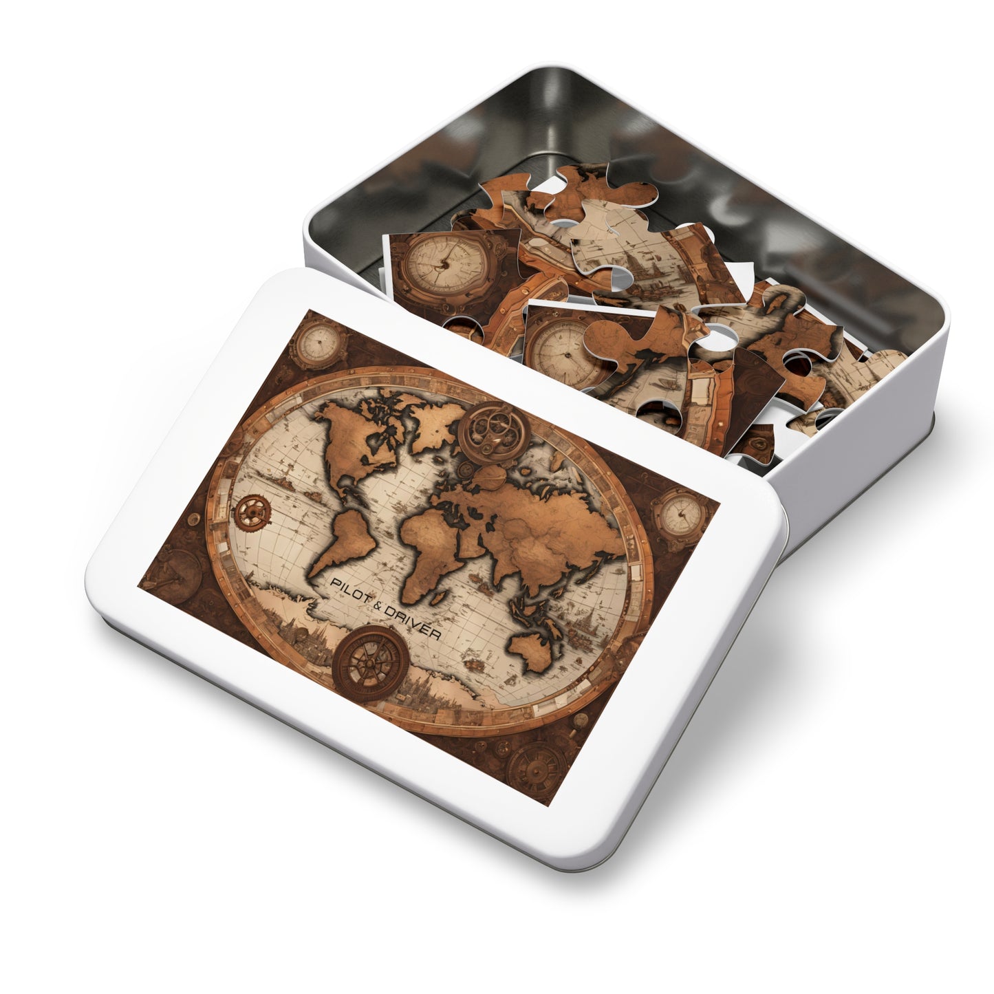 Vintage World Map 02 | Jigsaw Puzzle with Tin