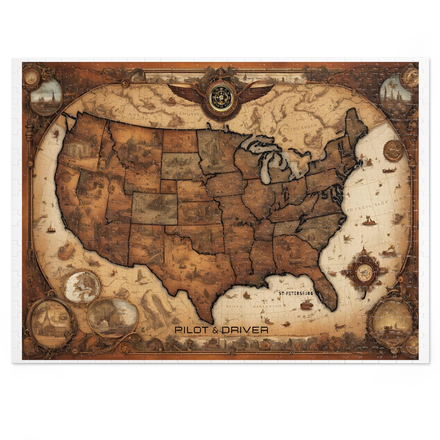 Vintage USA Map 01 | Jigsaw Puzzle with Tin