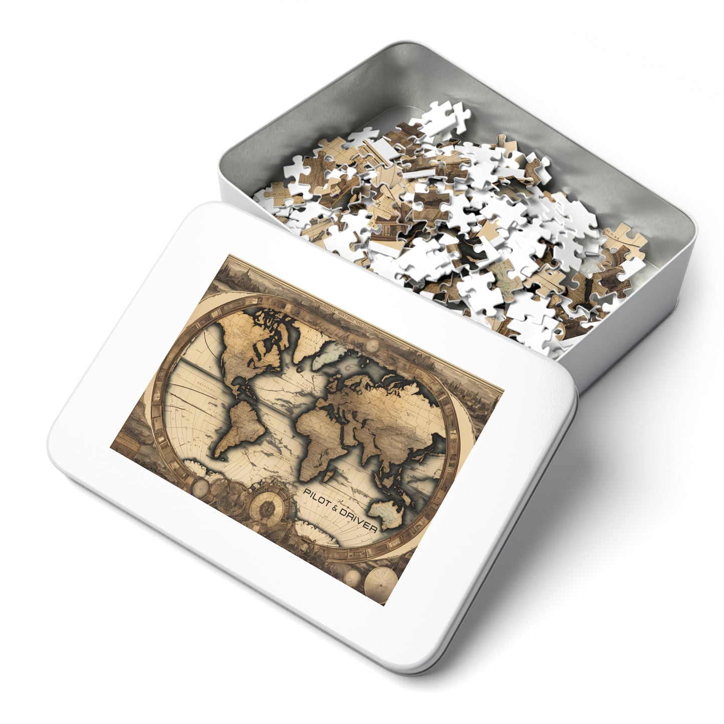 Vintage World Map 01 | Jigsaw Puzzle with Tin