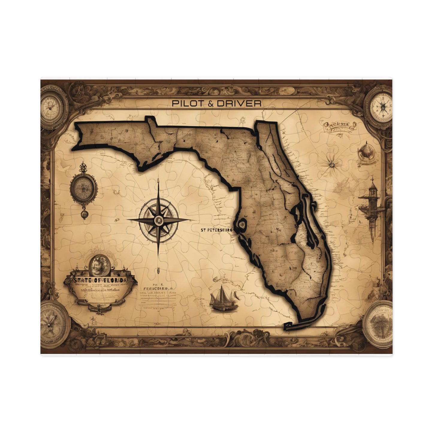 Vintage Florida Map 01 | Jigsaw Puzzle with Tin