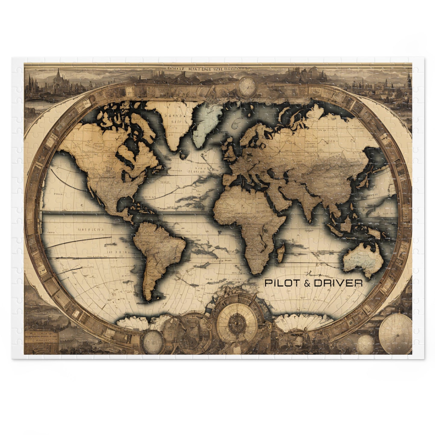 Vintage World Map 01 | Jigsaw Puzzle with Tin