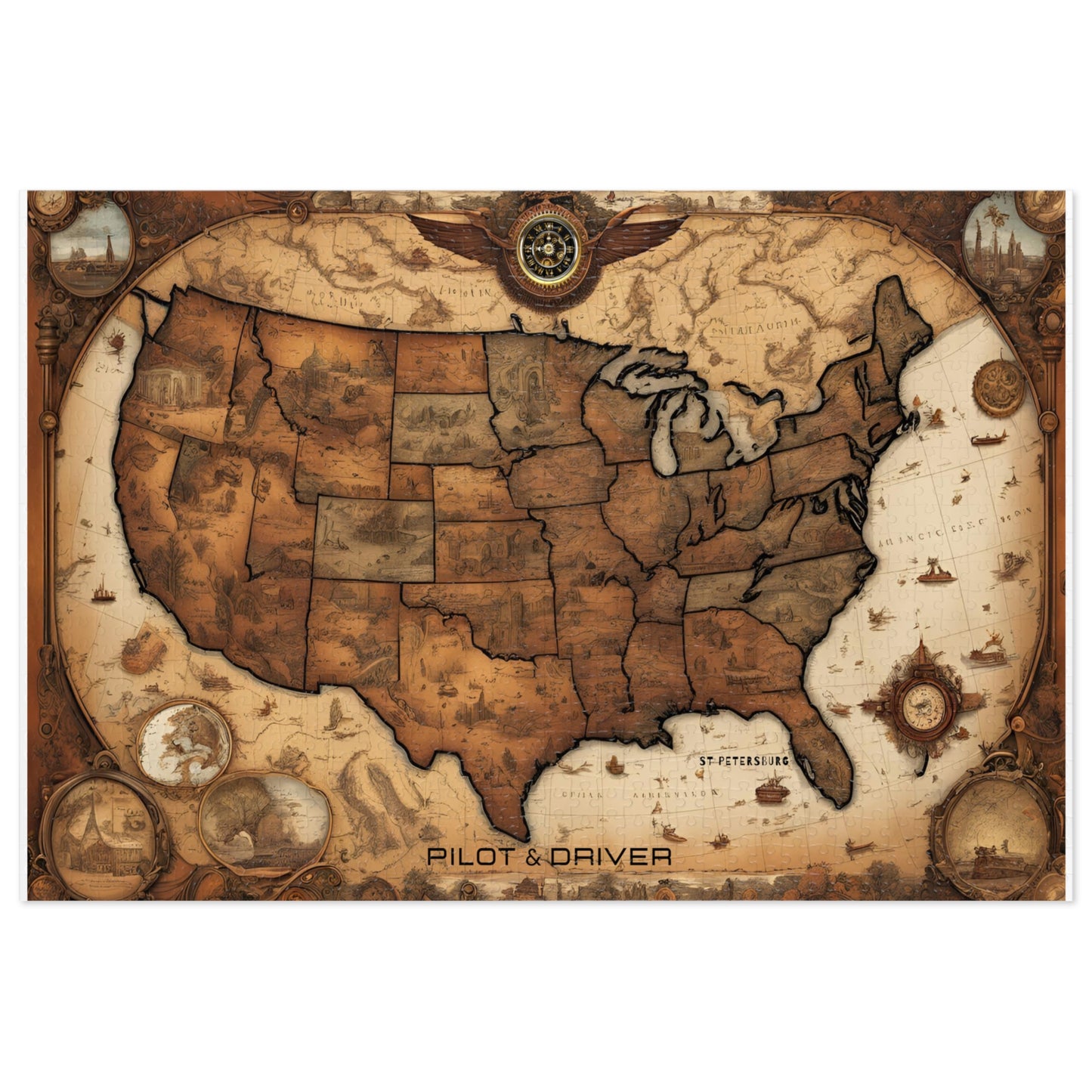 Vintage USA Map 01 | Jigsaw Puzzle with Tin