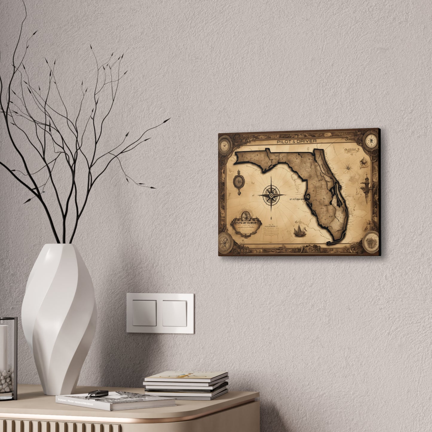 Pilot & Driver™ Vintage Maps Collection | Stretched Canvas Prints | Florida 01