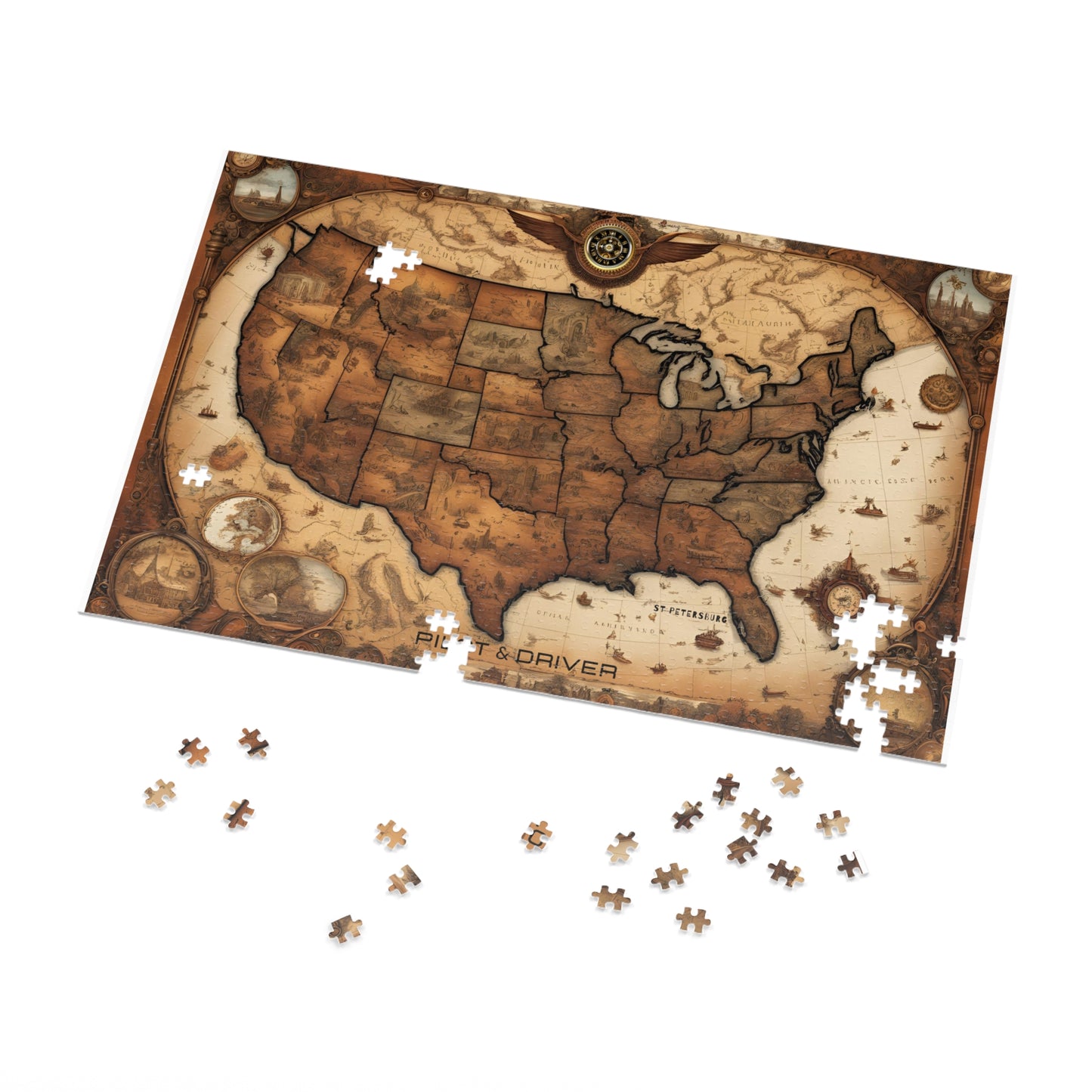 Vintage USA Map 01 | Jigsaw Puzzle with Tin
