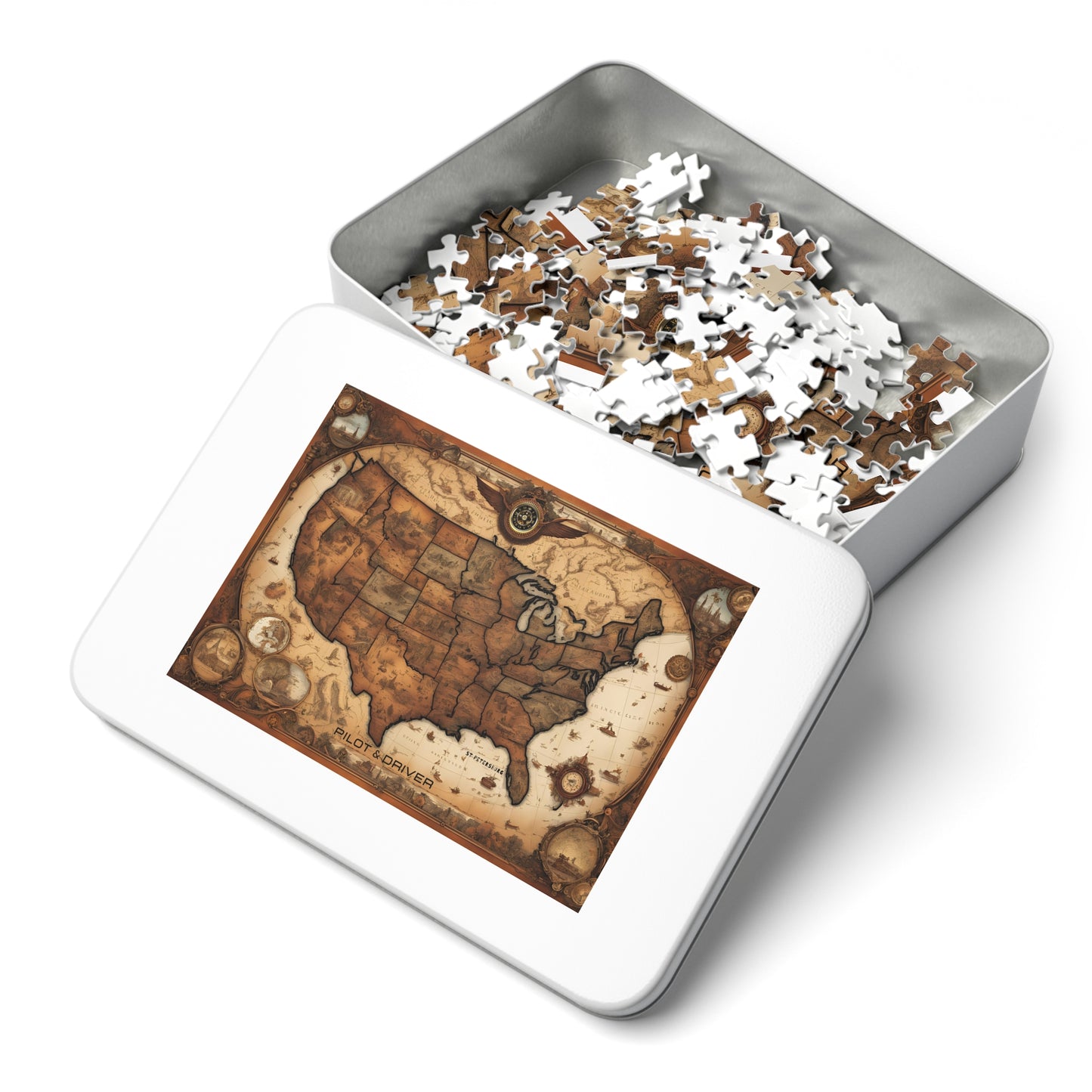 Vintage USA Map 01 | Jigsaw Puzzle with Tin
