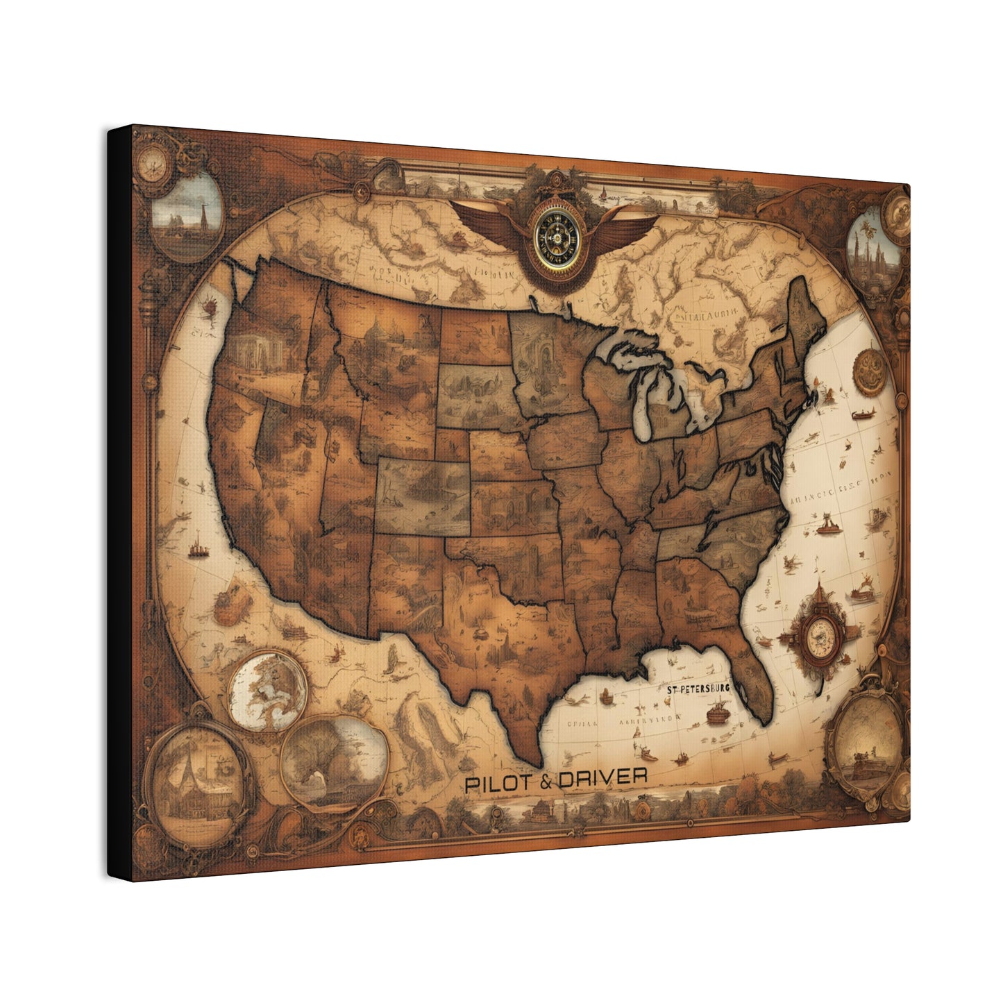 Pilot & Driver™ Vintage Maps Collection | Stretched Canvas Prints | USA 01