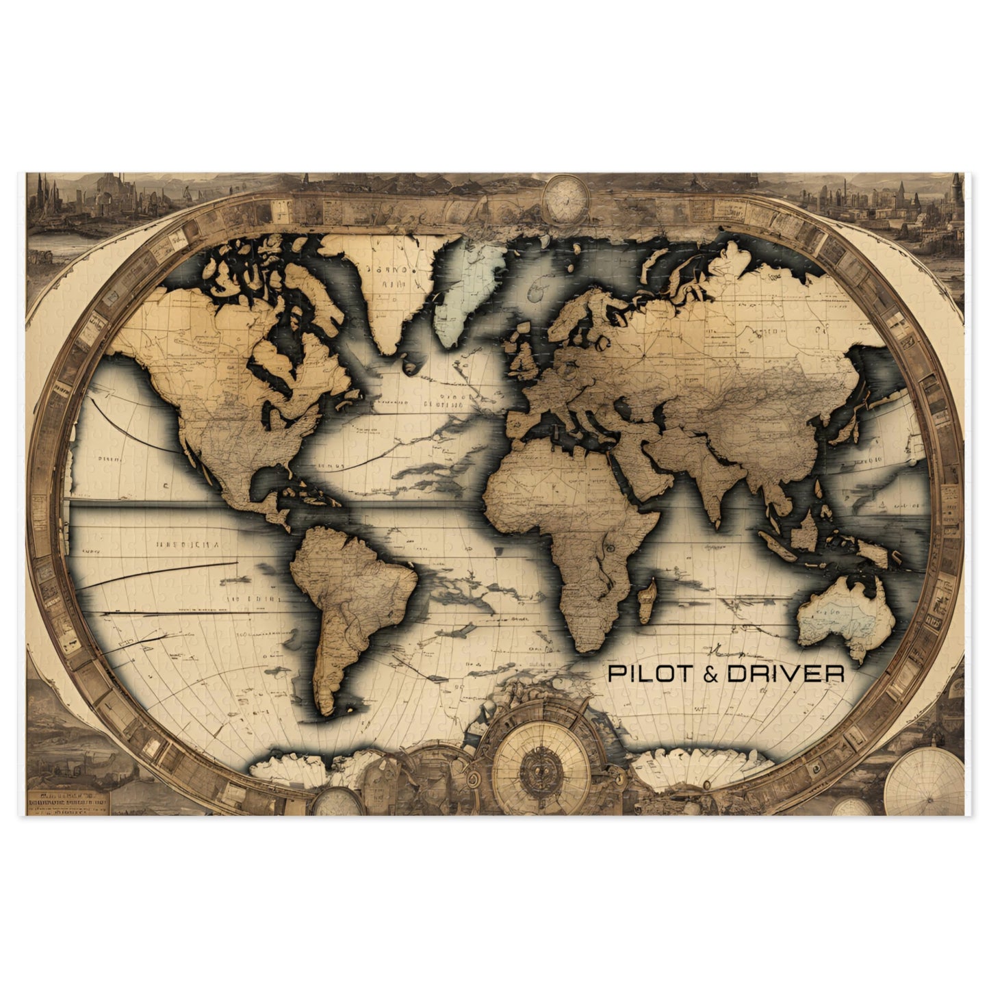 Vintage World Map 01 | Jigsaw Puzzle with Tin