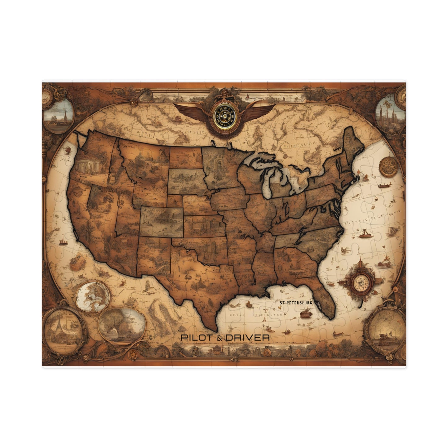 Vintage USA Map 01 | Jigsaw Puzzle with Tin