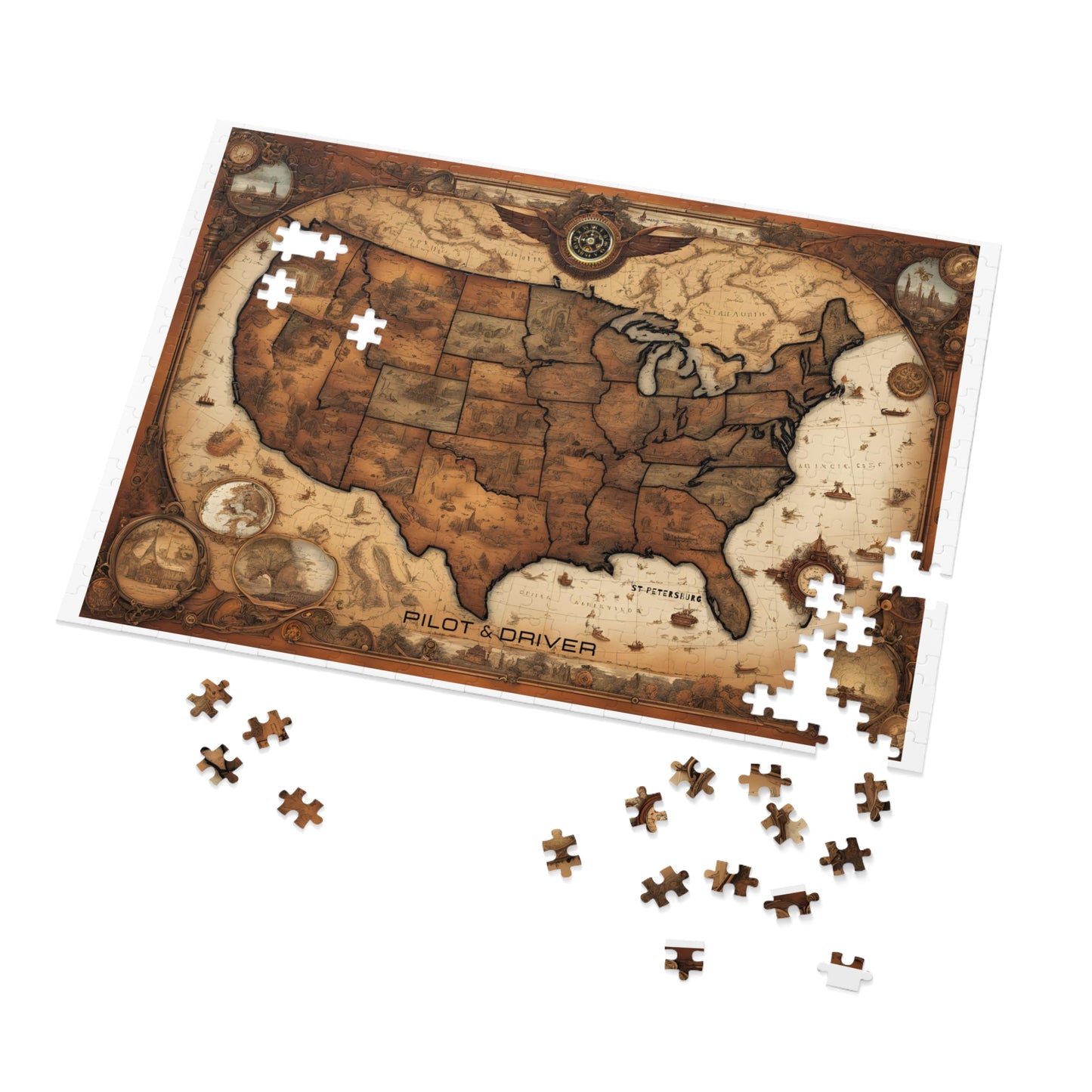 Vintage USA Map 01 | Jigsaw Puzzle with Tin