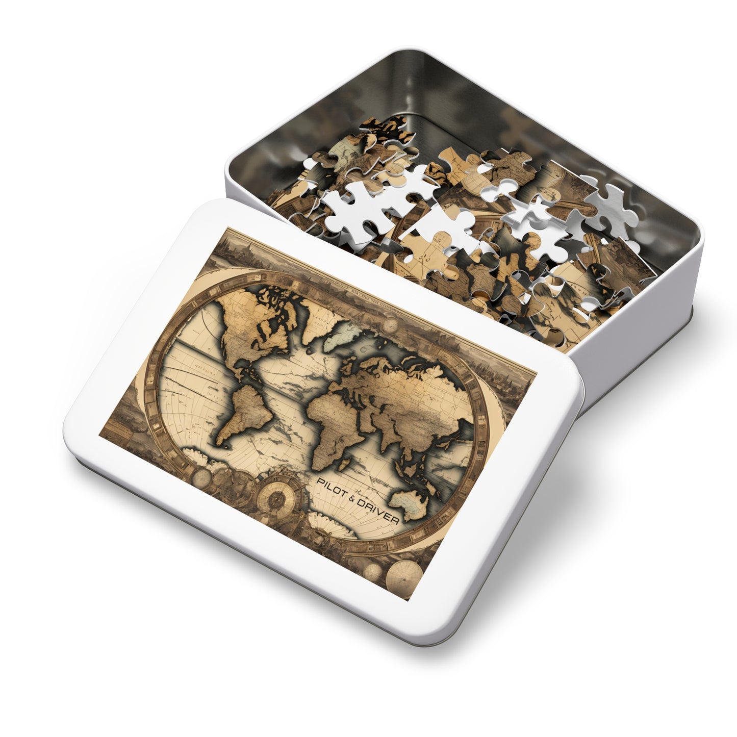 Vintage World Map 01 | Jigsaw Puzzle with Tin