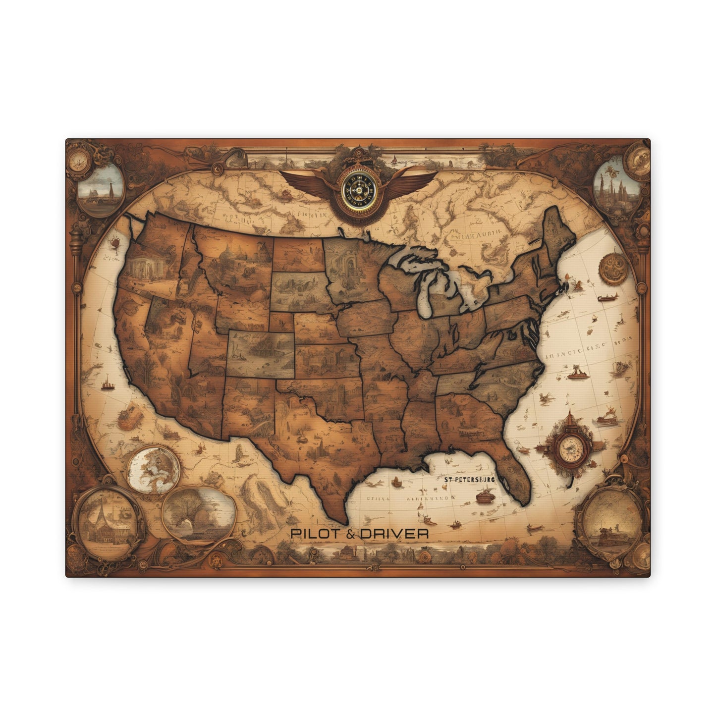 Pilot & Driver™ Vintage Maps Collection | Stretched Canvas Prints | USA 01