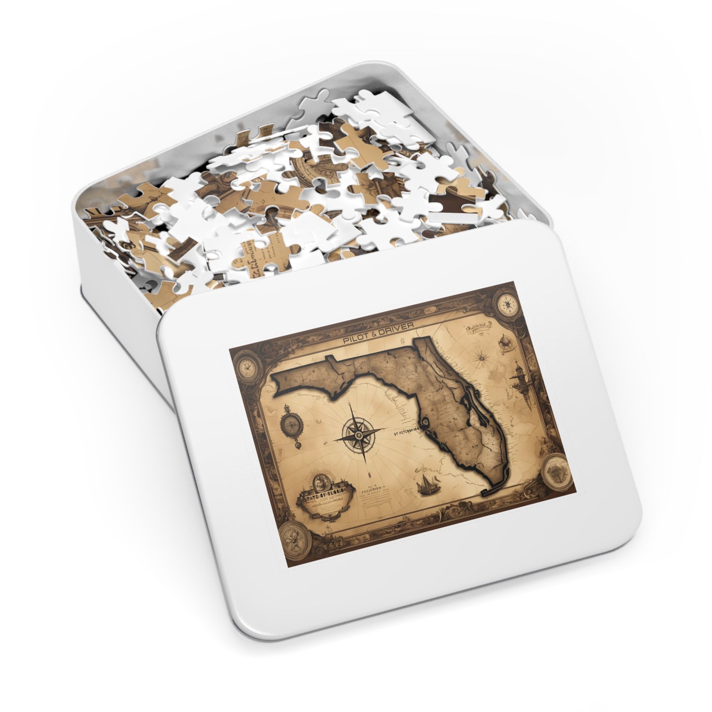 Vintage Florida Map 01 | Jigsaw Puzzle with Tin