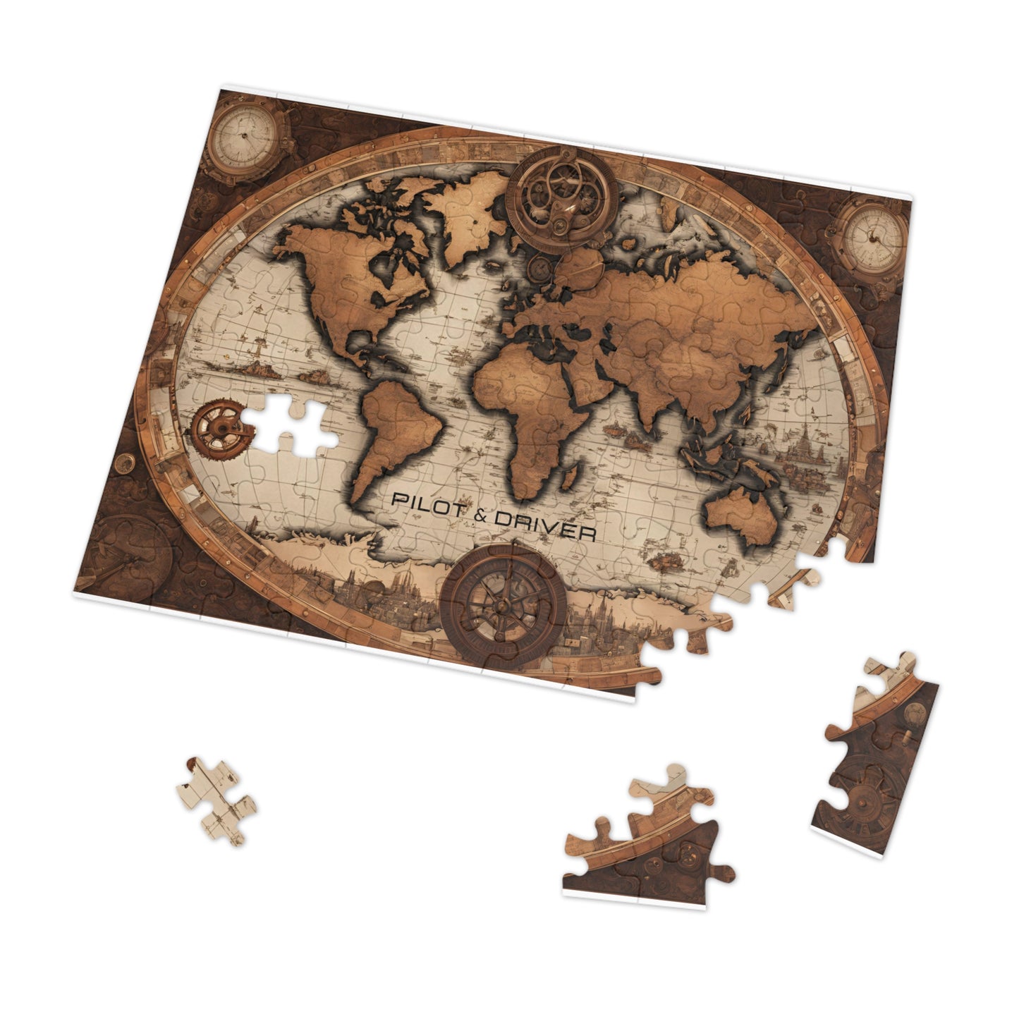 Vintage World Map 02 | Jigsaw Puzzle with Tin