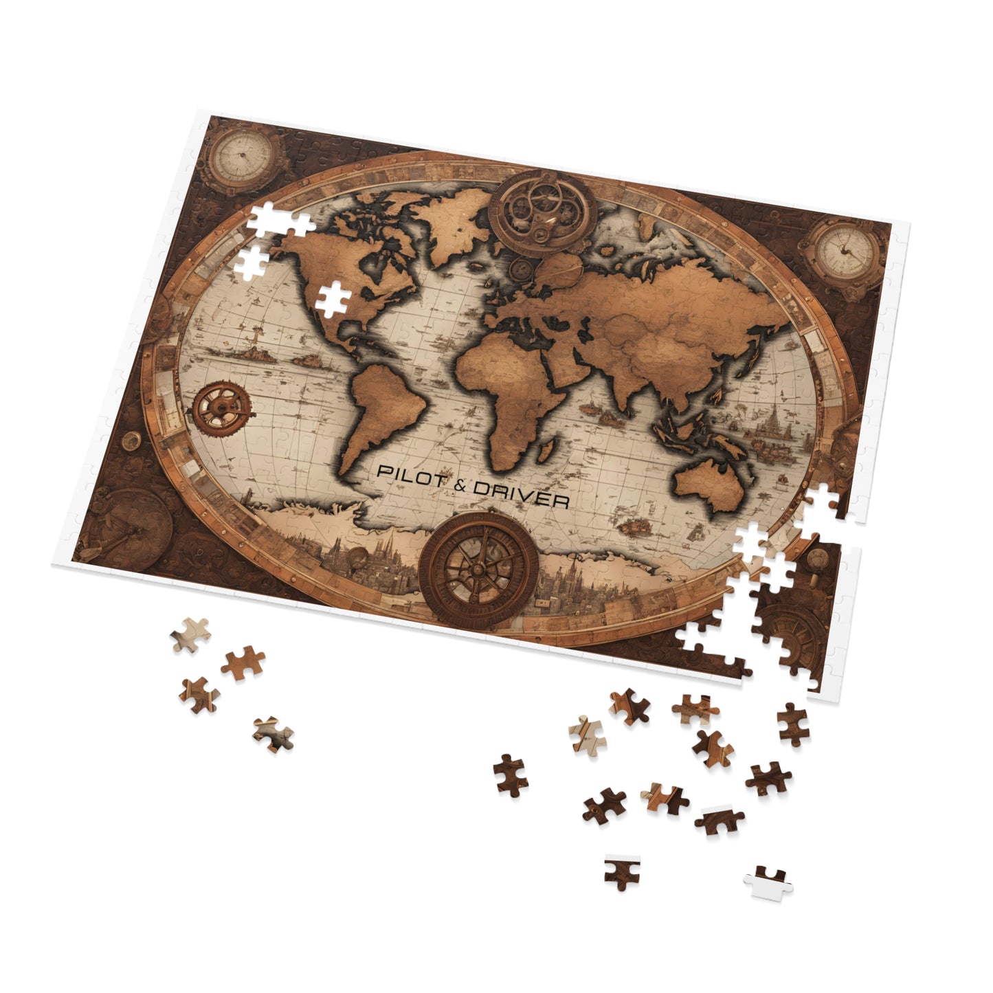 Vintage World Map 02 | Jigsaw Puzzle with Tin