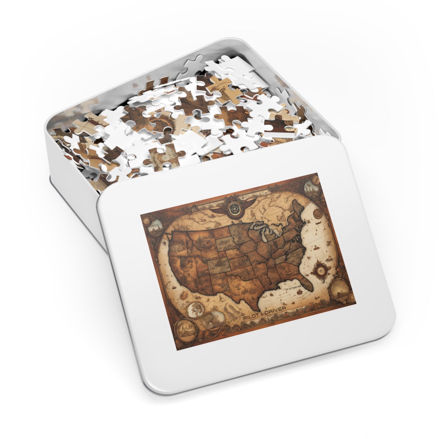 Vintage USA Map 01 | Jigsaw Puzzle with Tin