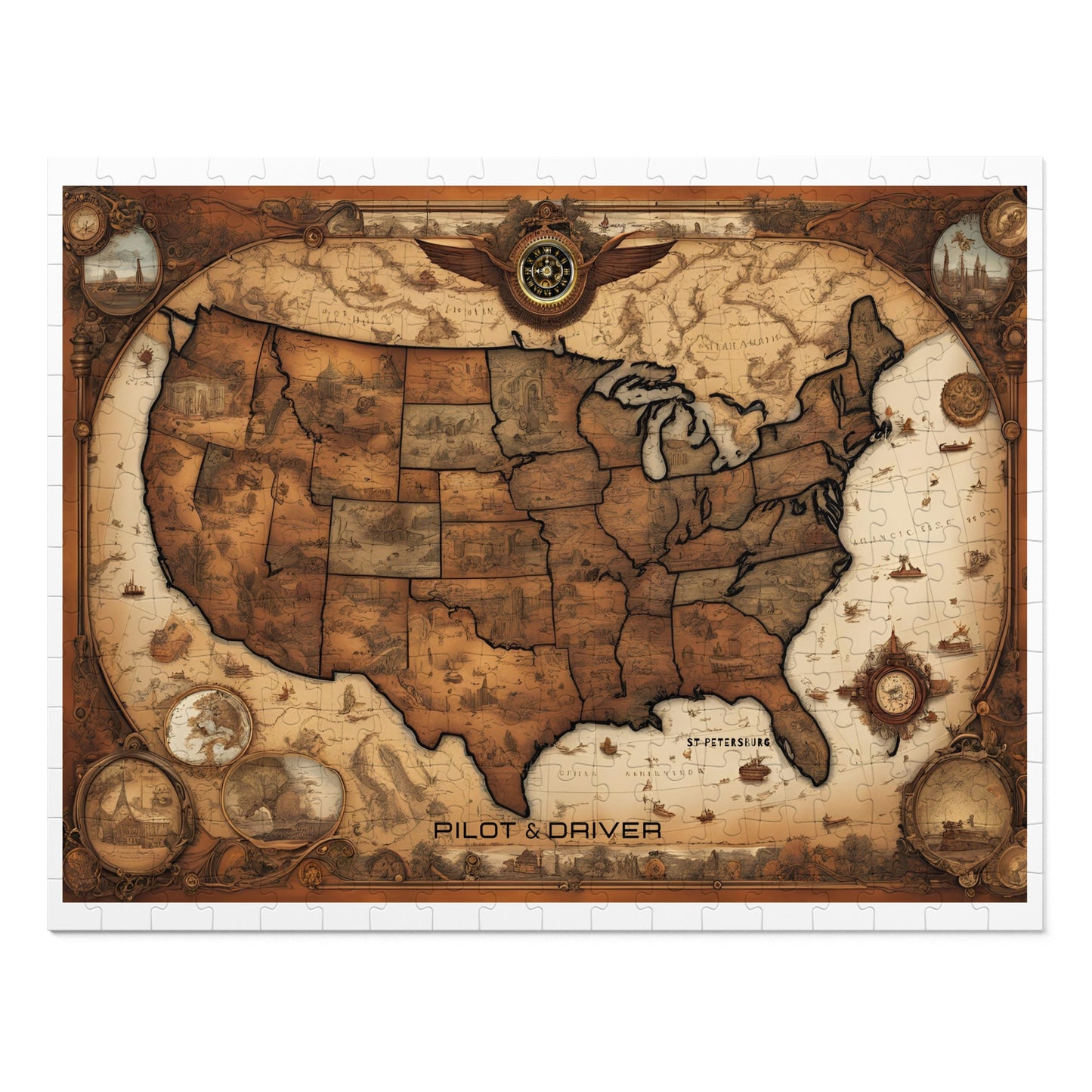 Vintage USA Map 01 | Jigsaw Puzzle with Tin