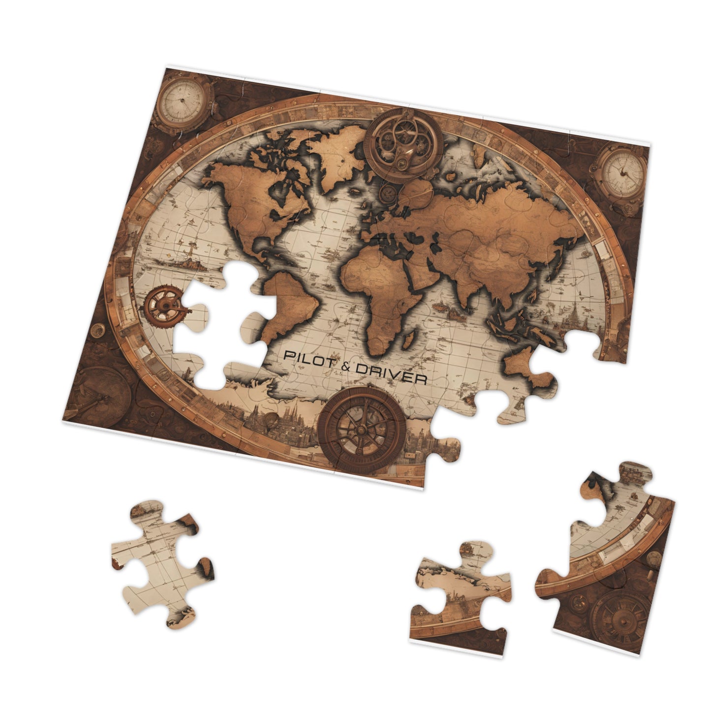 Vintage World Map 02 | Jigsaw Puzzle with Tin