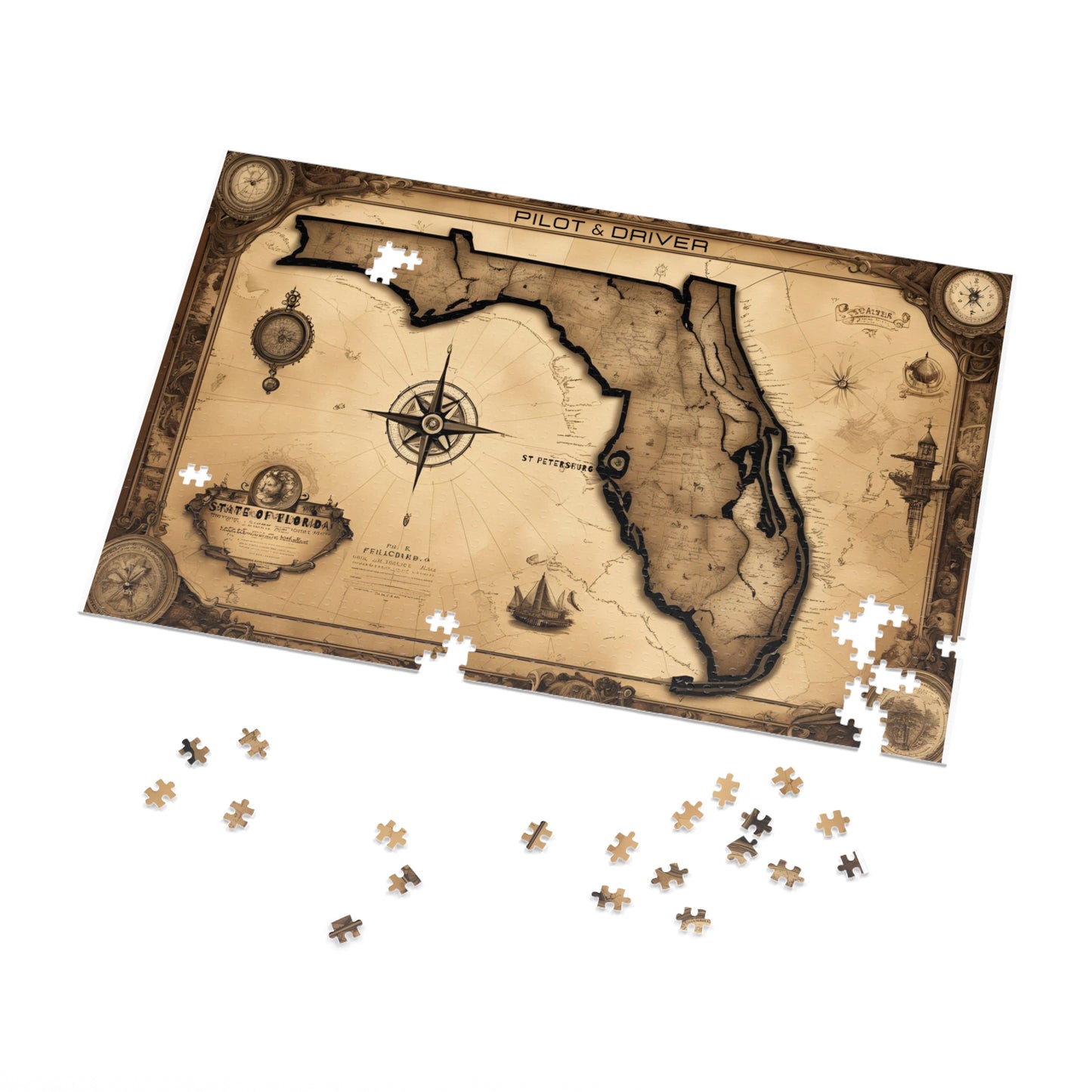 Vintage Florida Map 01 | Jigsaw Puzzle with Tin