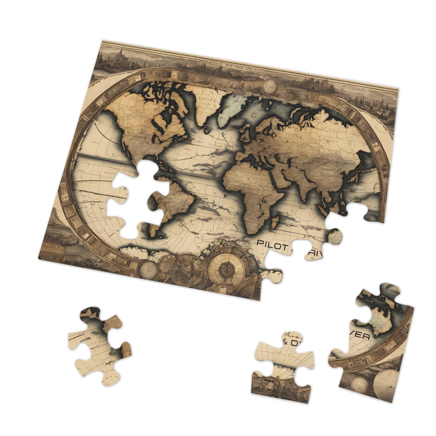 Vintage World Map 01 | Jigsaw Puzzle with Tin