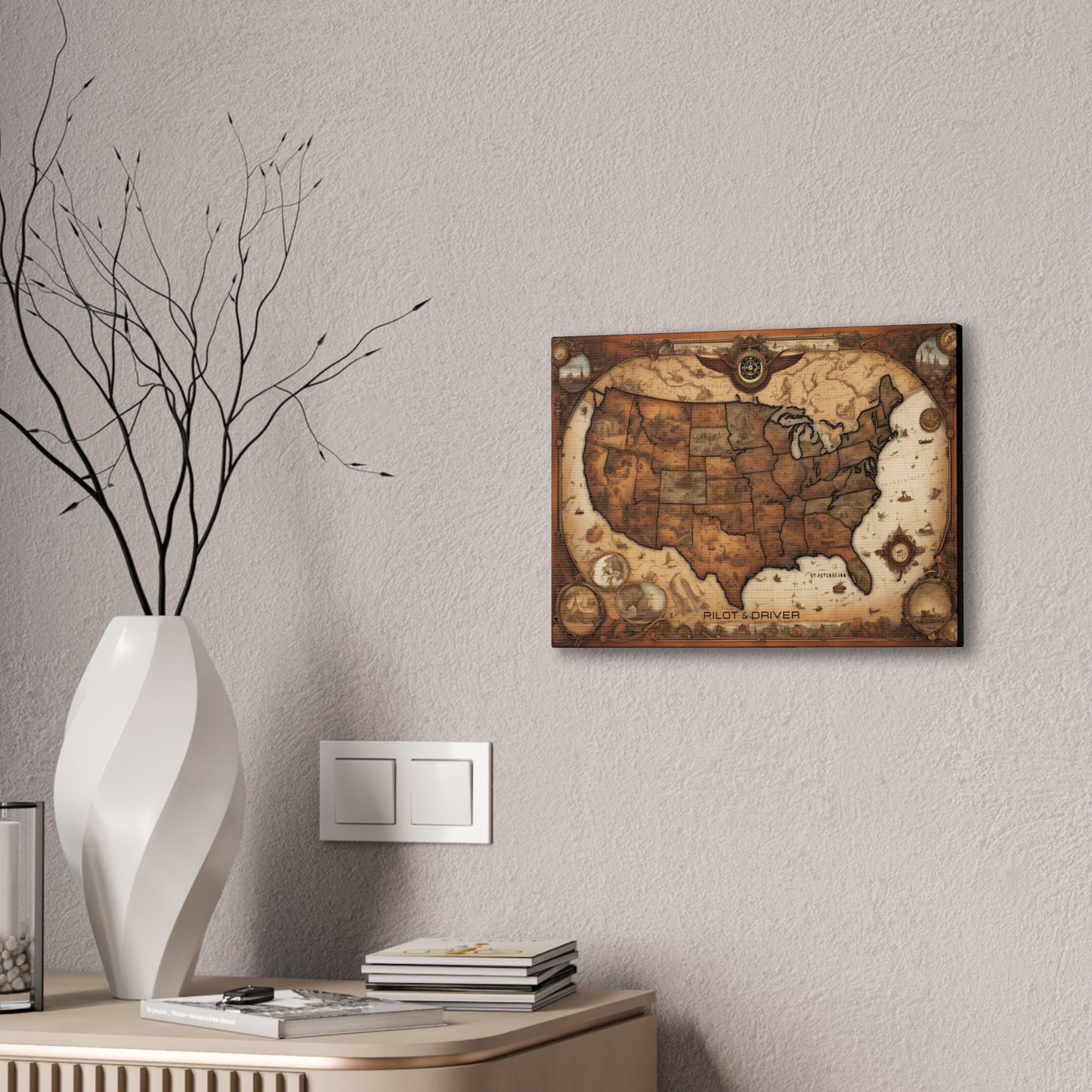 Pilot & Driver™ Vintage Maps Collection | Stretched Canvas Prints | USA 01