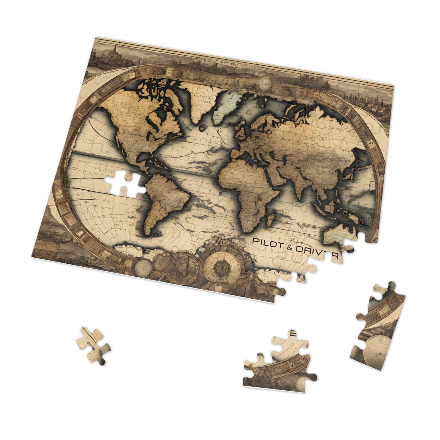 Vintage World Map 01 | Jigsaw Puzzle with Tin