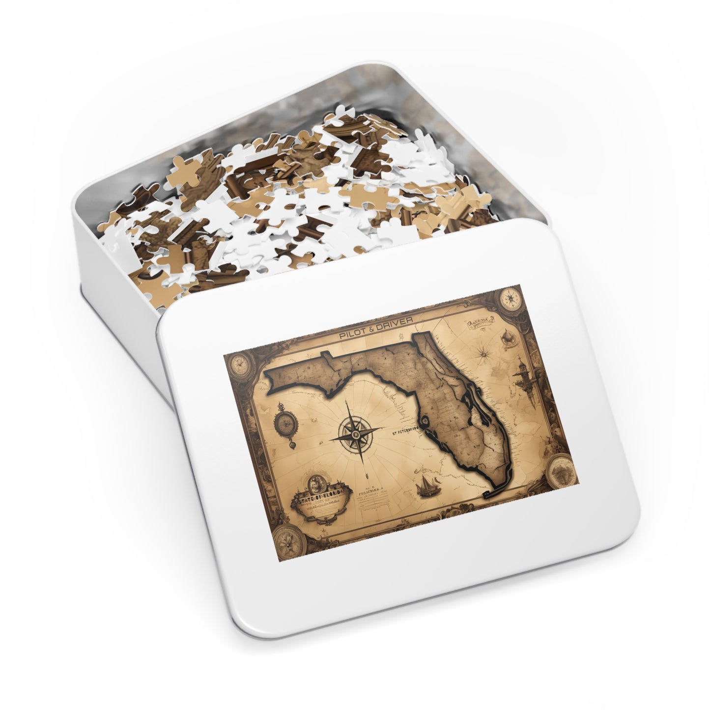 Vintage Florida Map 01 | Jigsaw Puzzle with Tin
