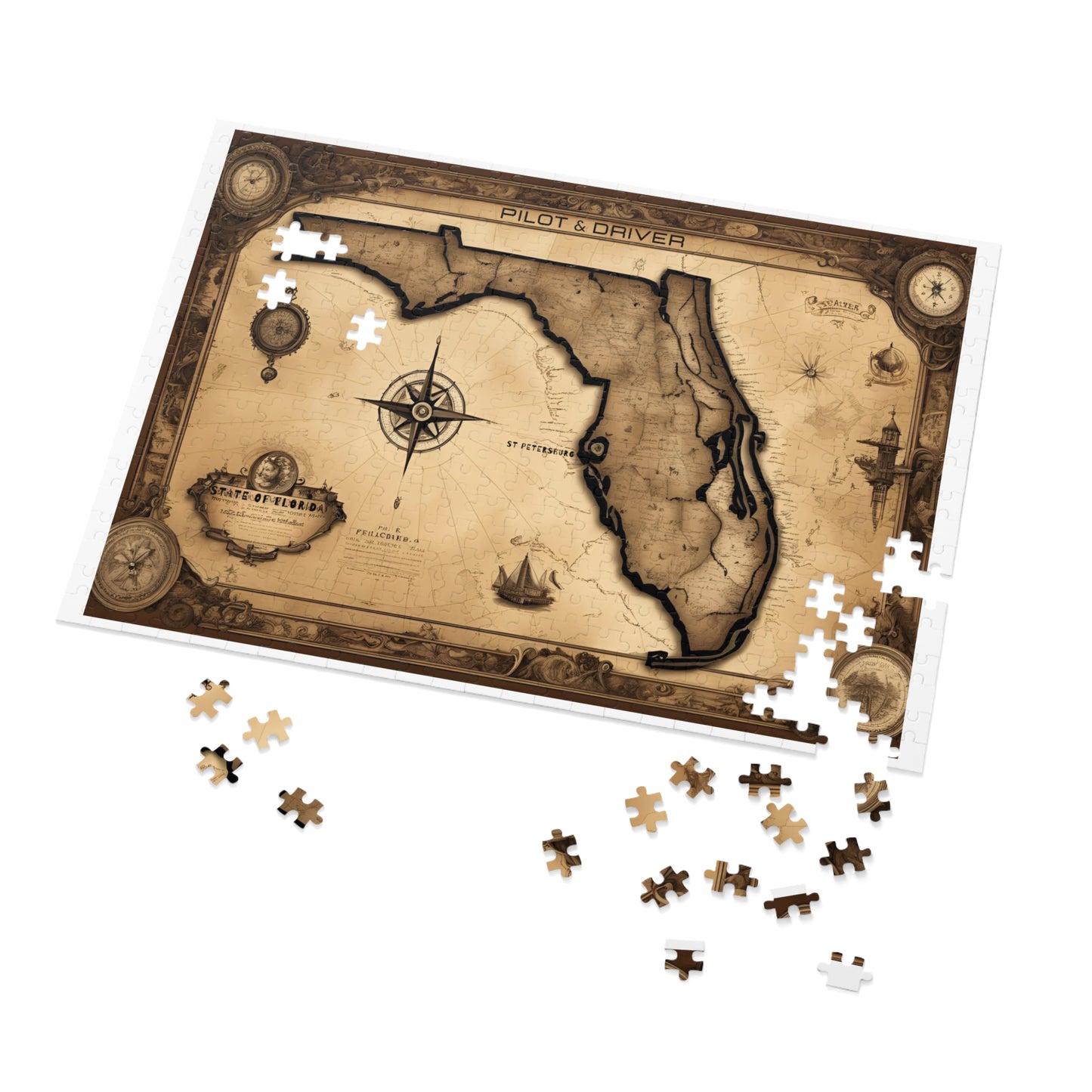 Vintage Florida Map 01 | Jigsaw Puzzle with Tin
