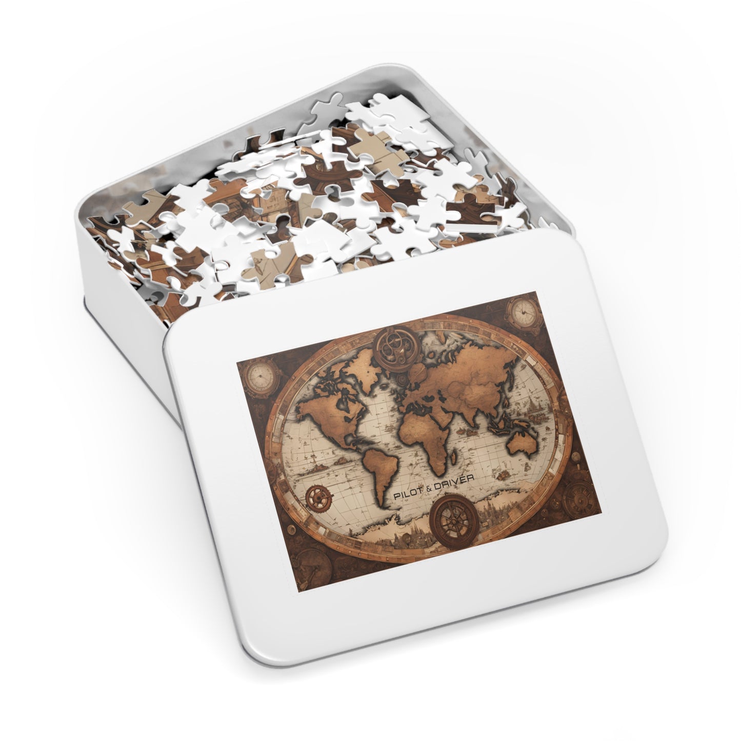 Vintage World Map 02 | Jigsaw Puzzle with Tin