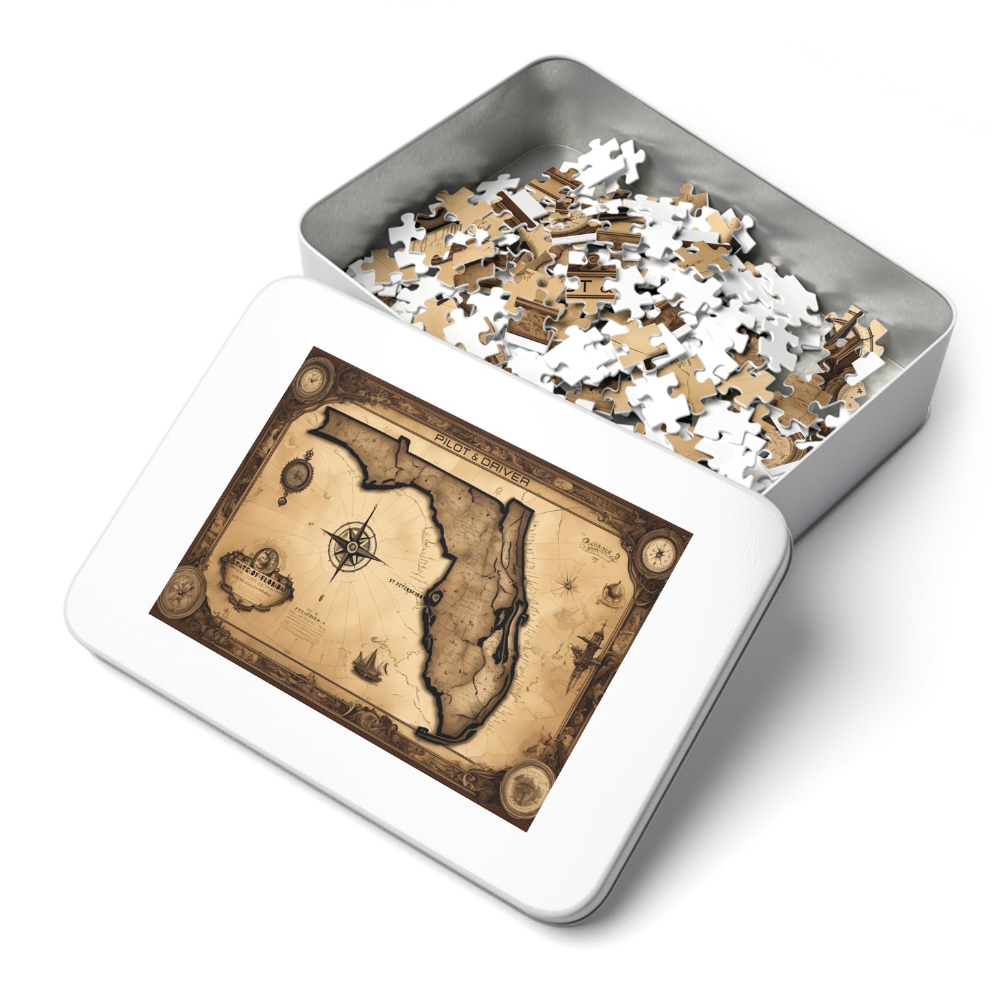 Vintage Florida Map 01 | Jigsaw Puzzle with Tin