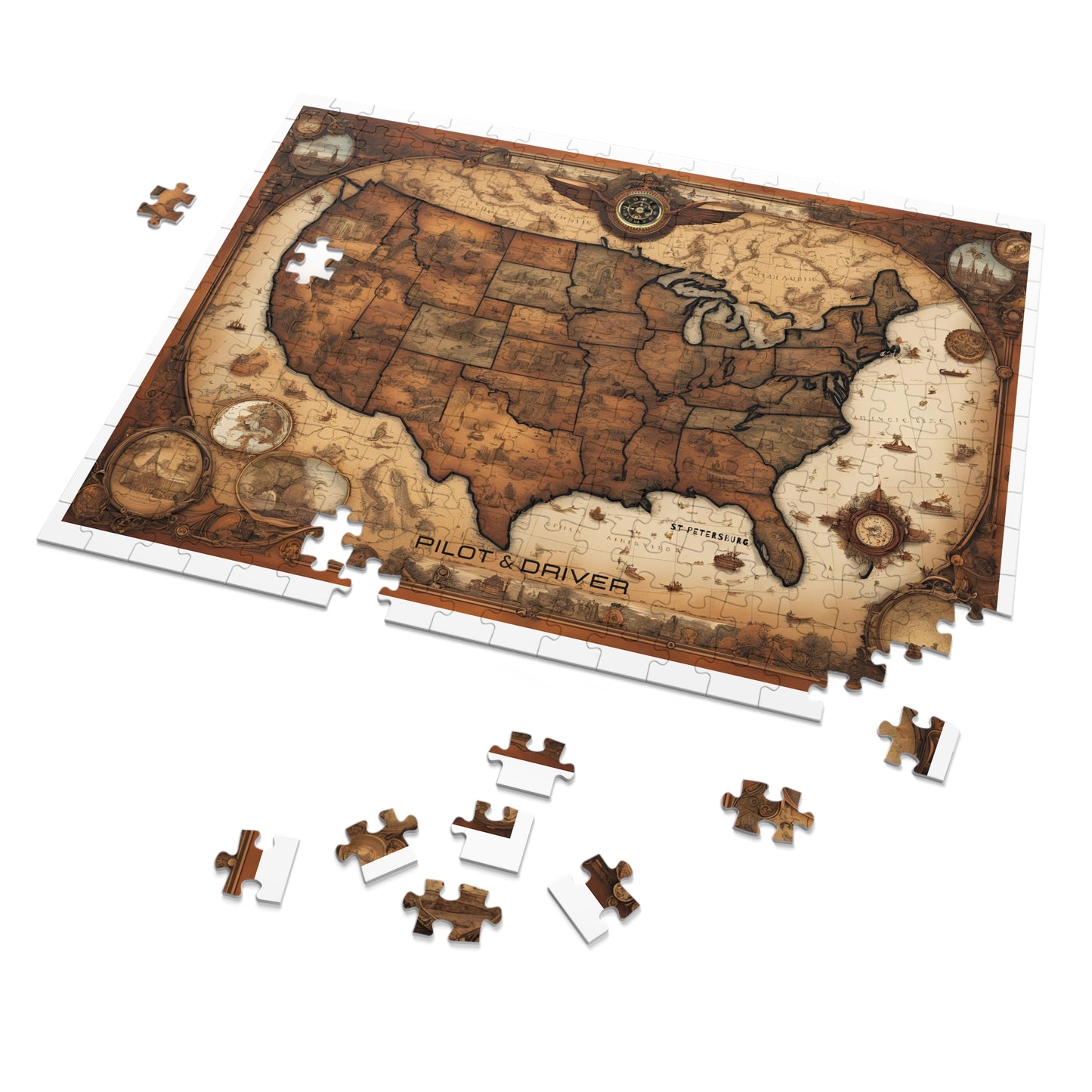 Vintage USA Map 01 | Jigsaw Puzzle with Tin