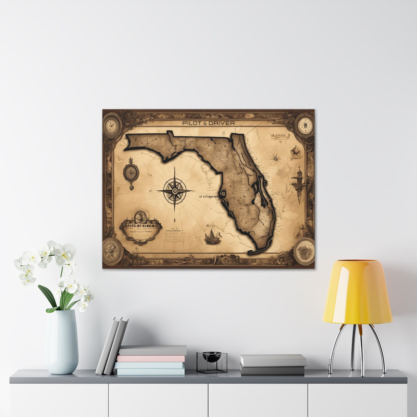 Pilot & Driver™ Vintage Maps Collection | Stretched Canvas Prints | Florida 01