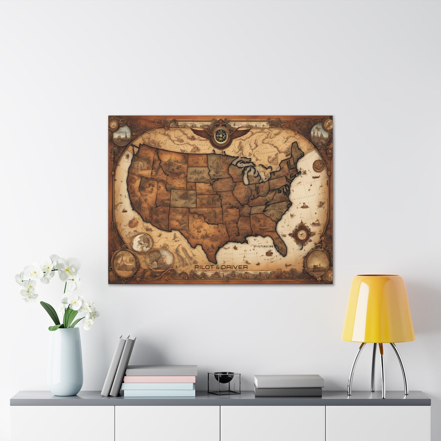 Pilot & Driver™ Vintage Maps Collection | Stretched Canvas Prints | USA 01