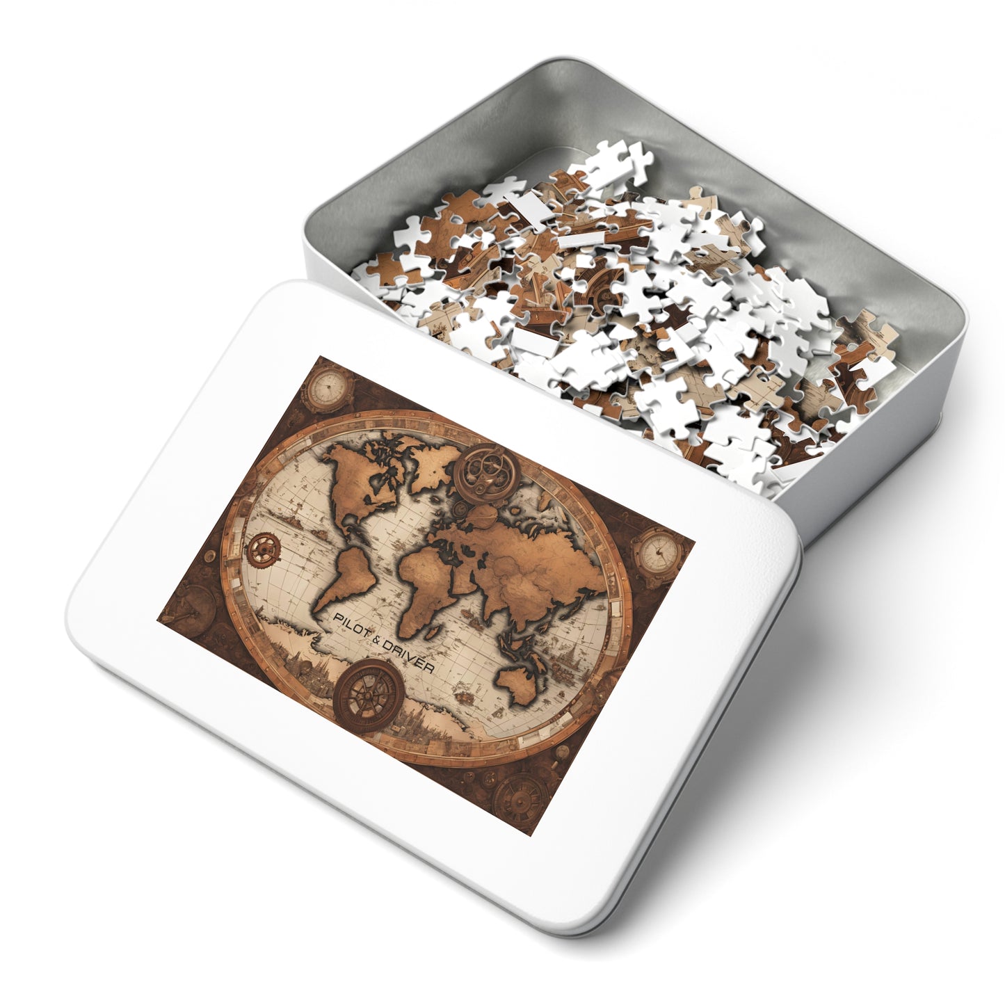 Vintage World Map 02 | Jigsaw Puzzle with Tin