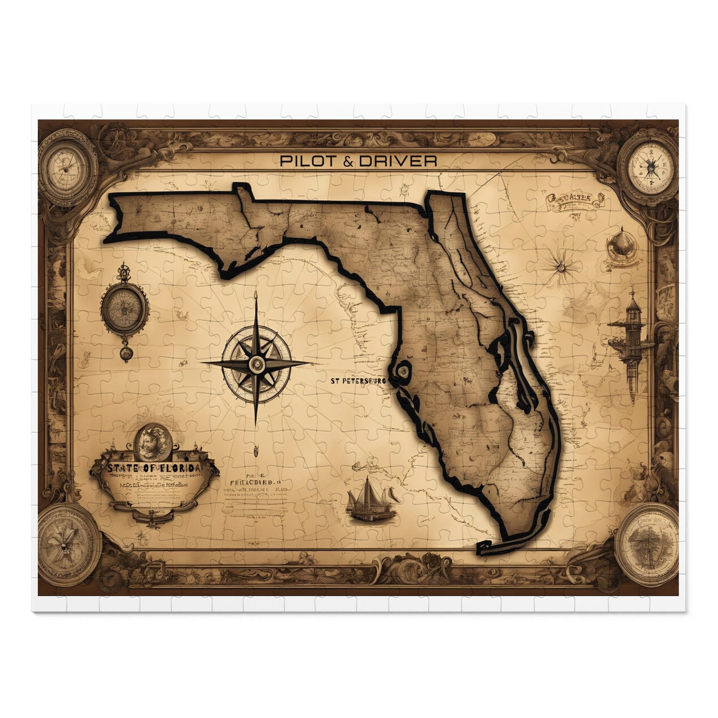 Vintage Florida Map 01 | Jigsaw Puzzle with Tin