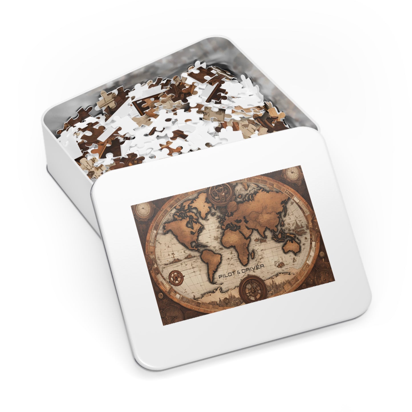 Vintage World Map 02 | Jigsaw Puzzle with Tin
