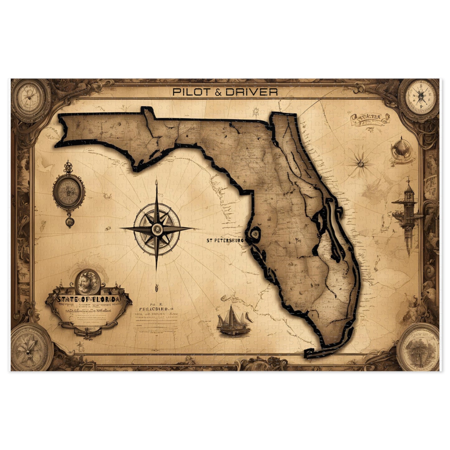 Vintage Florida Map 01 | Jigsaw Puzzle with Tin