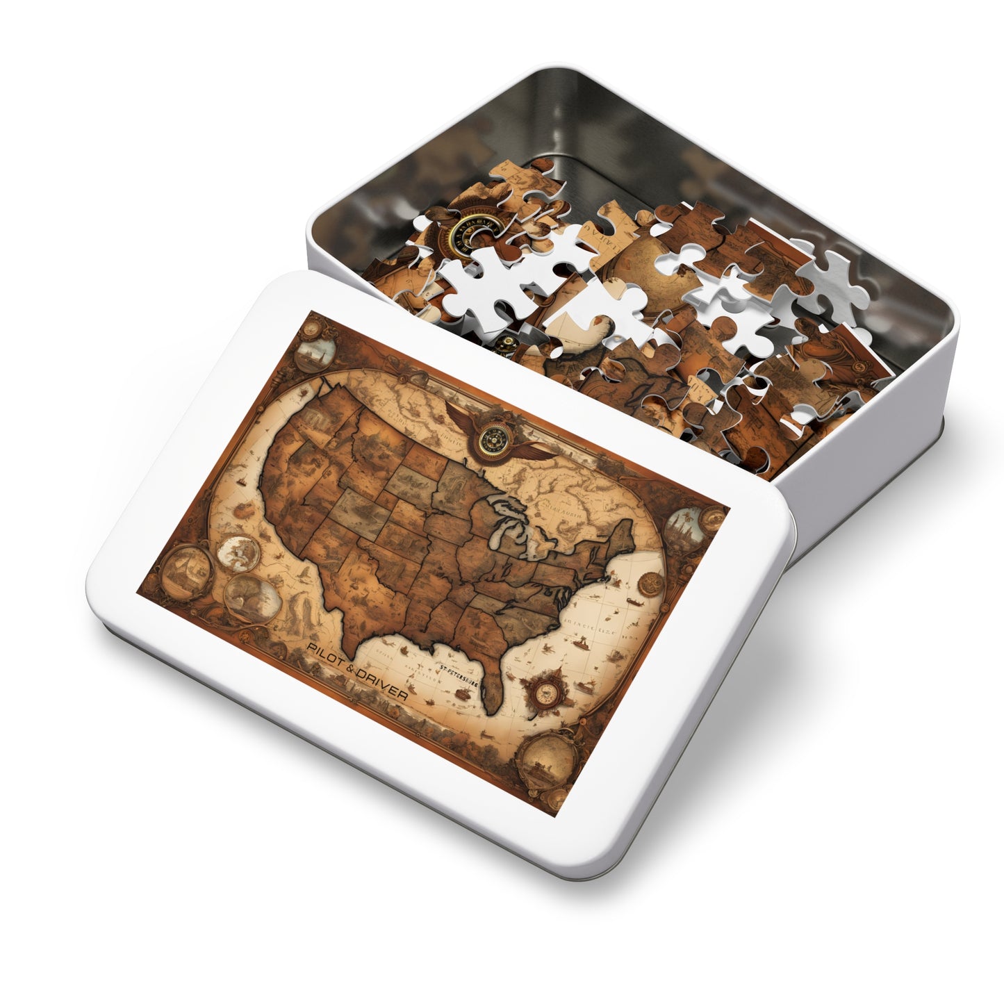 Vintage USA Map 01 | Jigsaw Puzzle with Tin