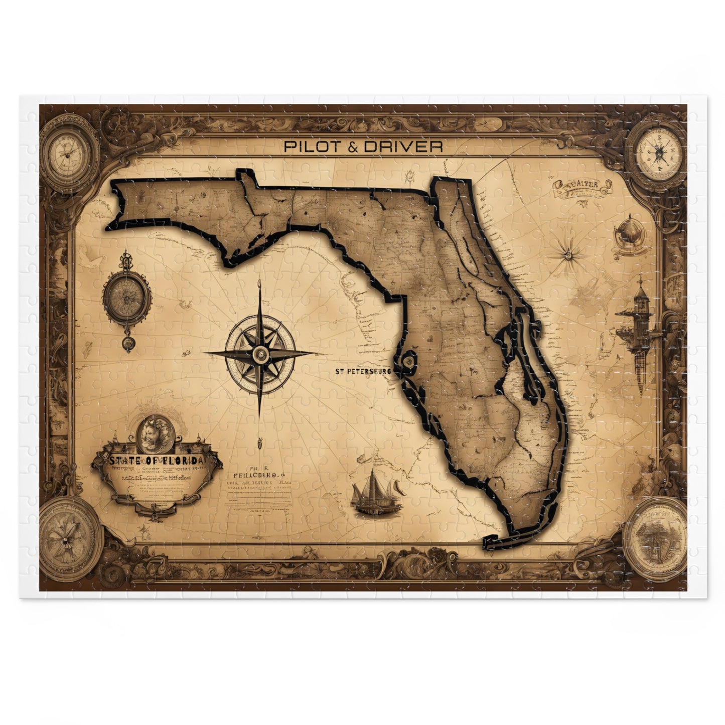 Vintage Florida Map 01 | Jigsaw Puzzle with Tin