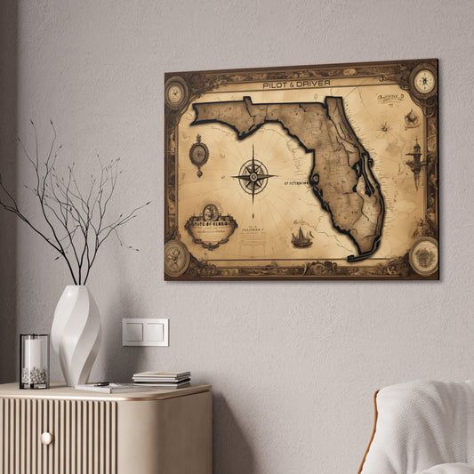 Pilot & Driver™ Vintage Maps Collection | Stretched Canvas Prints | Florida 01