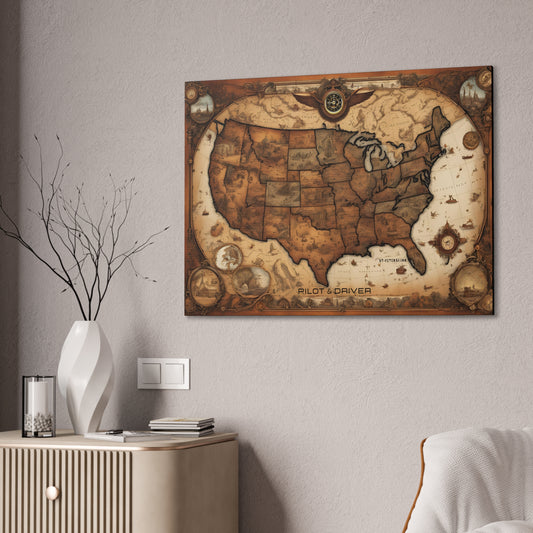 Pilot & Driver™ Vintage Maps Collection | Stretched Canvas Prints | USA 01